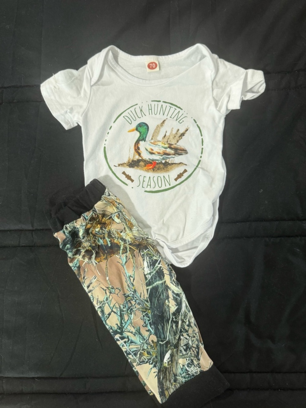 Duck Hunting Season Kids Matching Set - White Tee & Camo Pants
